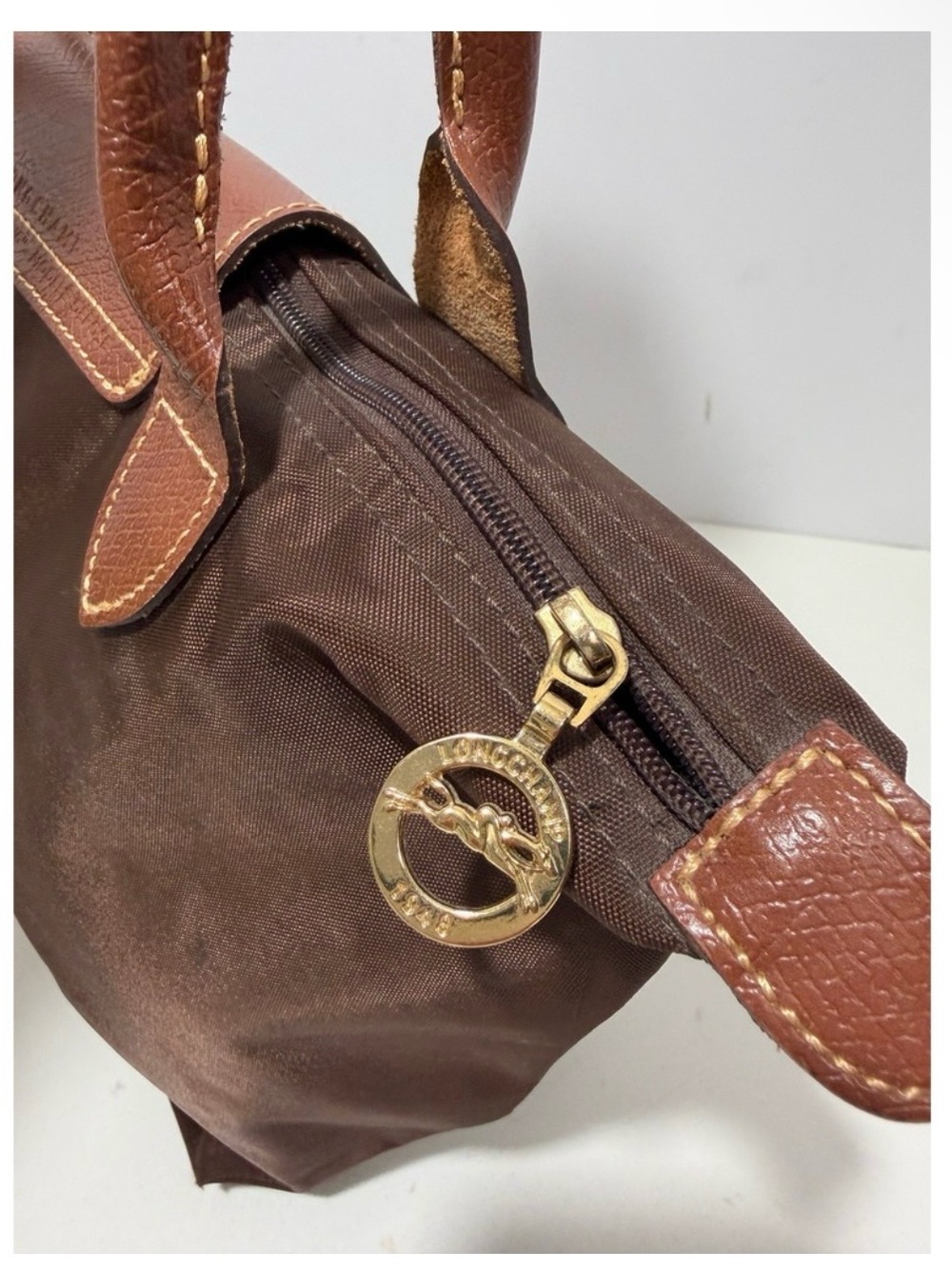 Longchamp Brown Tote with Tan Leather Trim - Picture 6 of 15